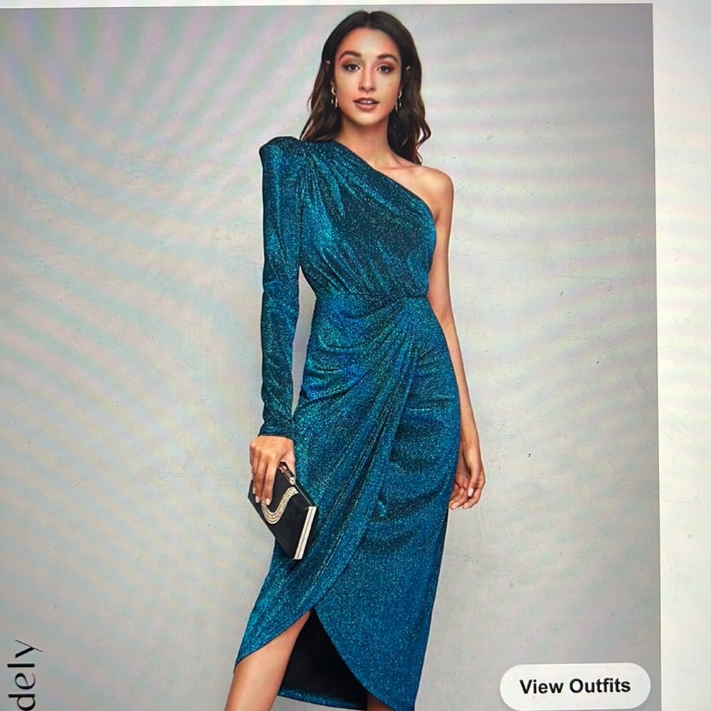 One shoulder wrap glitter dress midi